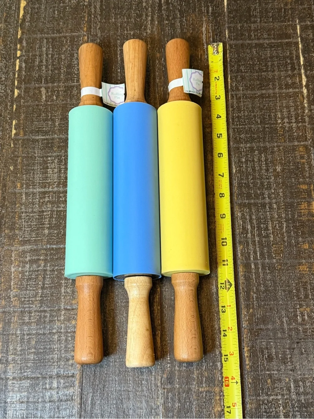 Set of 3 Silicone Rolling Pins – Mint, Blue & Yellow